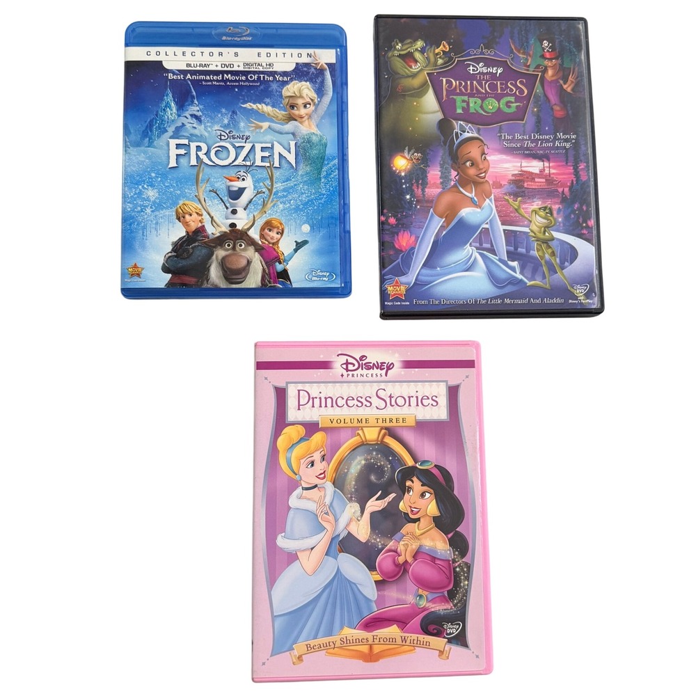 Disney Princess DVD Lot Frozen Blu-Ray Princess & Frog Princess Stories